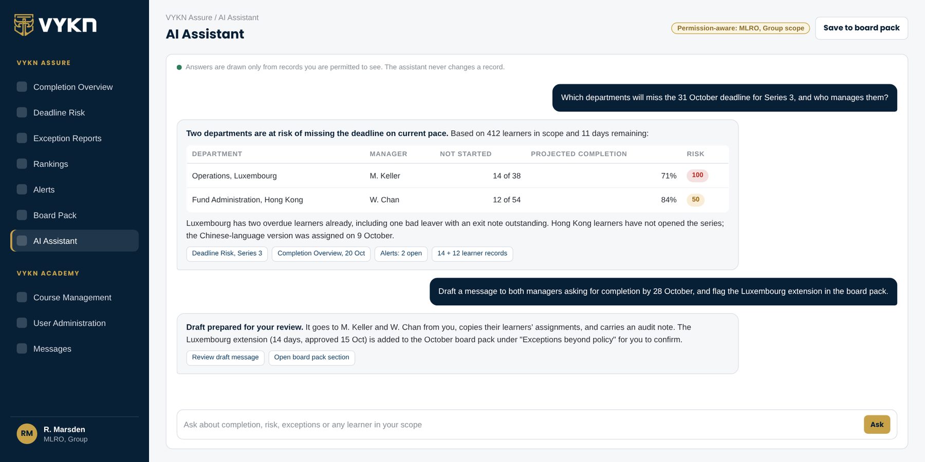 The AI assistant inside VYKN Assure